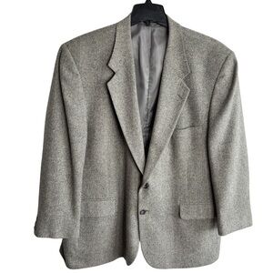 Today's Man Wool Camel Hair Blazer Mens Grey Herringbone 2 Button Sport Coat 50R